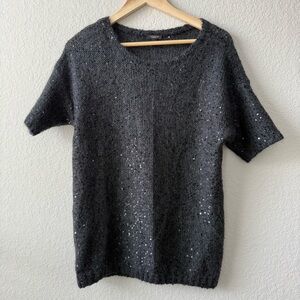 Ann Taylor Gray Sequin Short Sleeve Mohair Blend‎ Sweater